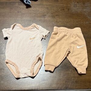 Nike Beige Striped Onesie and Pants Set
